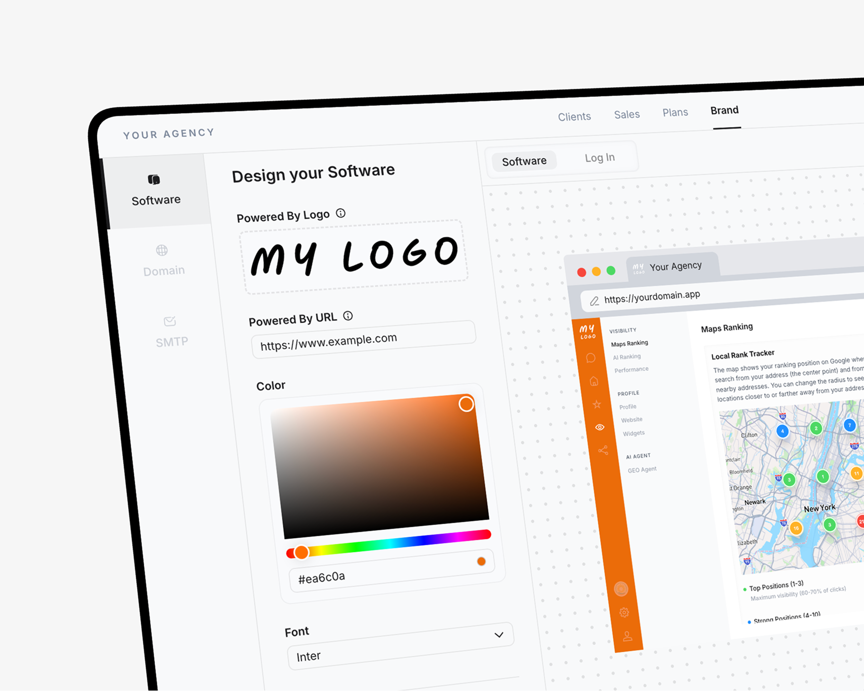 White-label customization panel