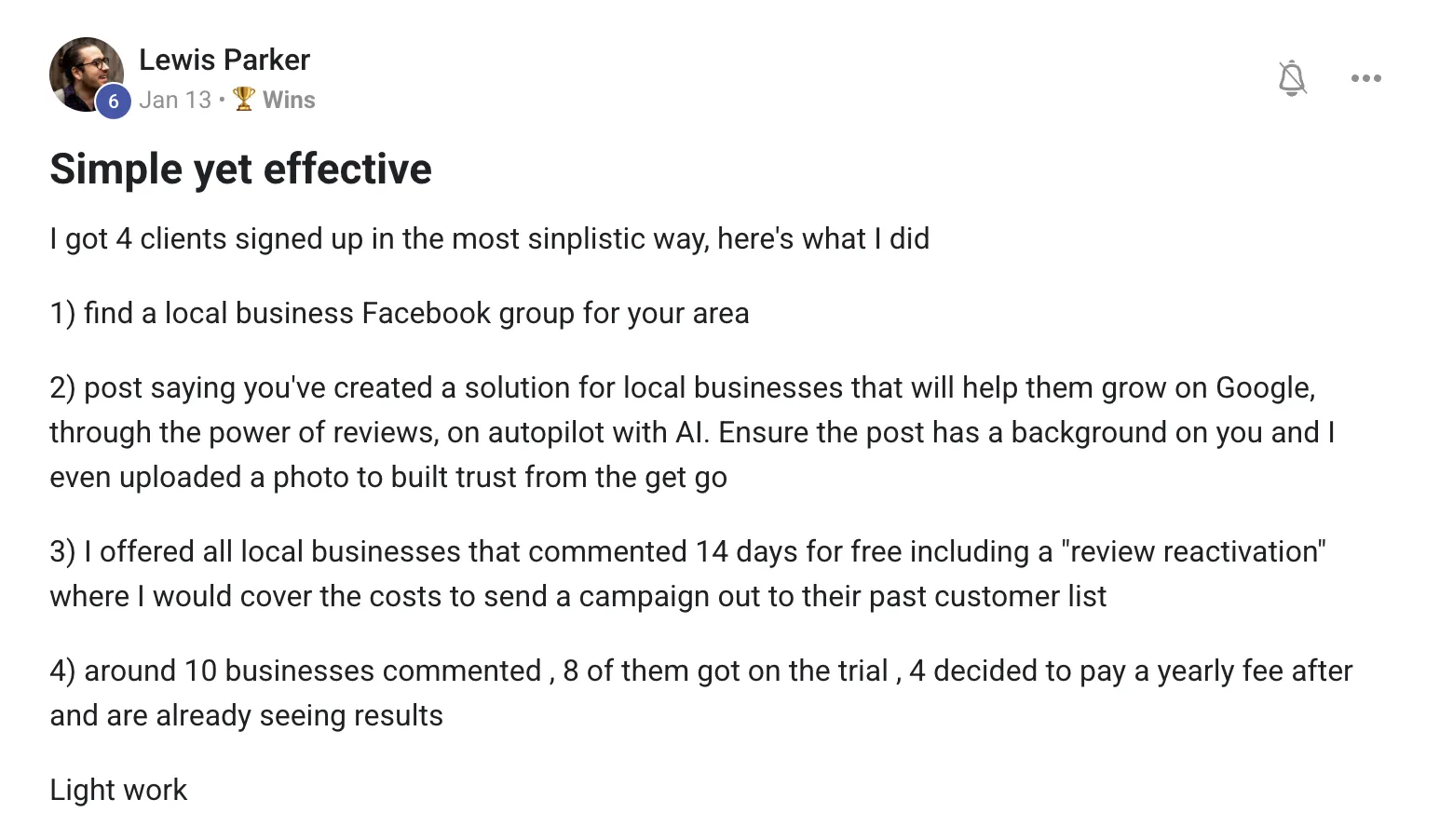 Customer testimonial