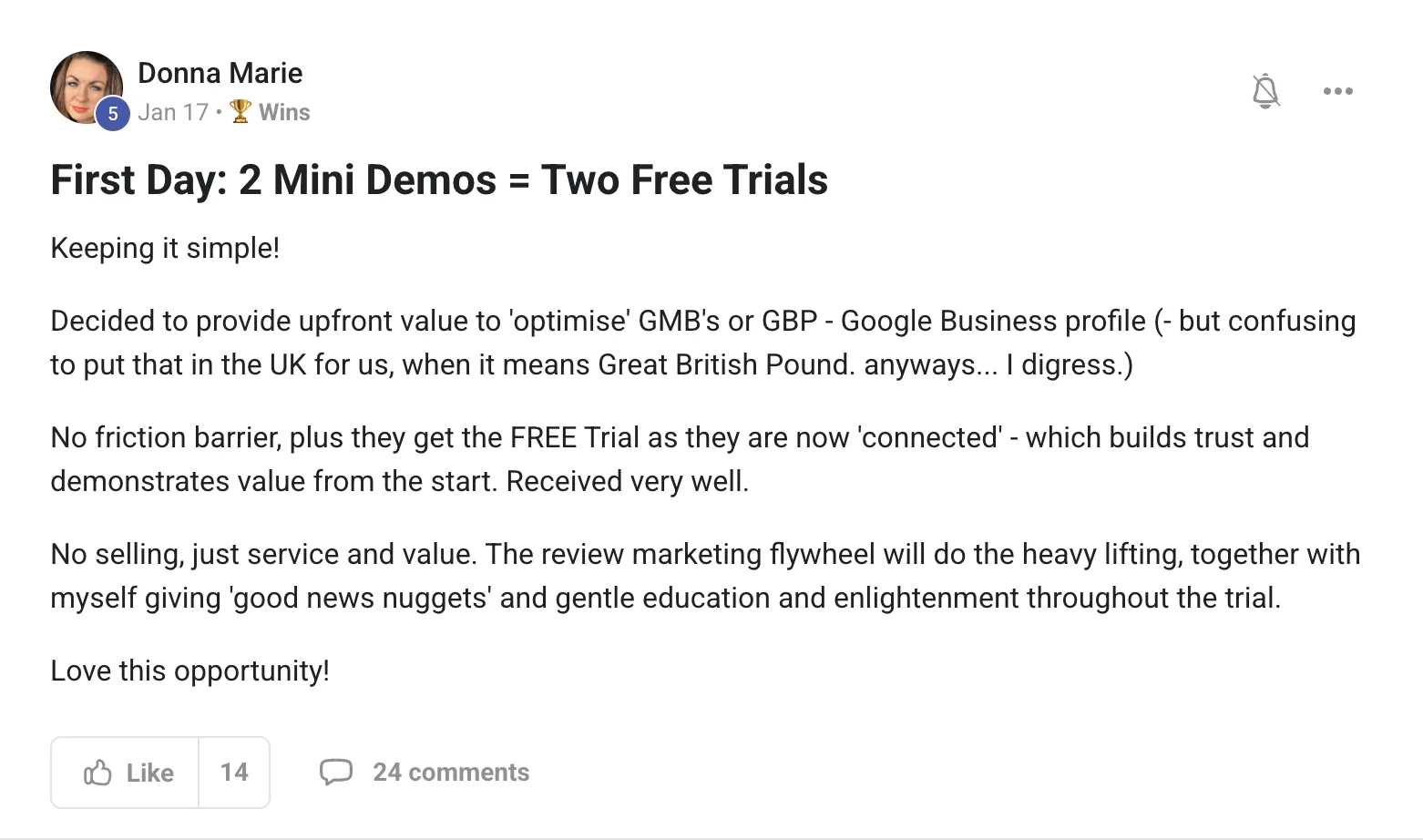 Customer testimonial